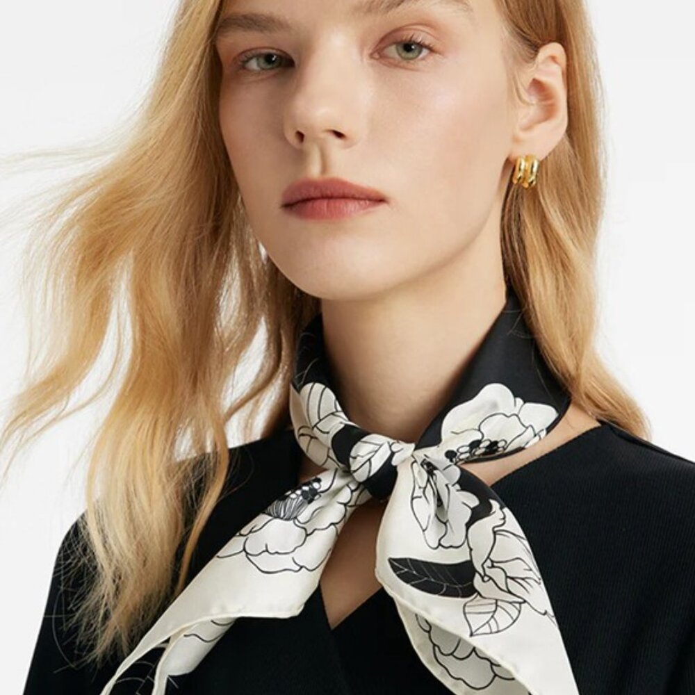 Camellia Printed Square 100% Silk Scarf
